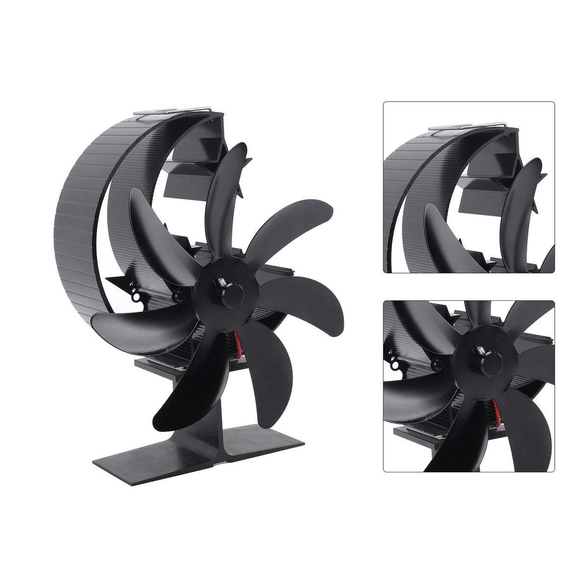Heat Powered Stove Fan 7 Blade Moon Model Silent Operation Circulating Warm Air Highly Efficient Log Burner Fan For Wood Stove Accessories Black