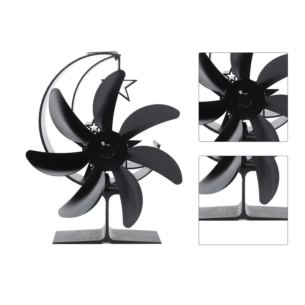 Heat Powered Stove Fan 7 Blade Moon Model Silent Operation Circulating Warm Air Highly Efficient Log Burner Fan For Wood Stove Accessories Black