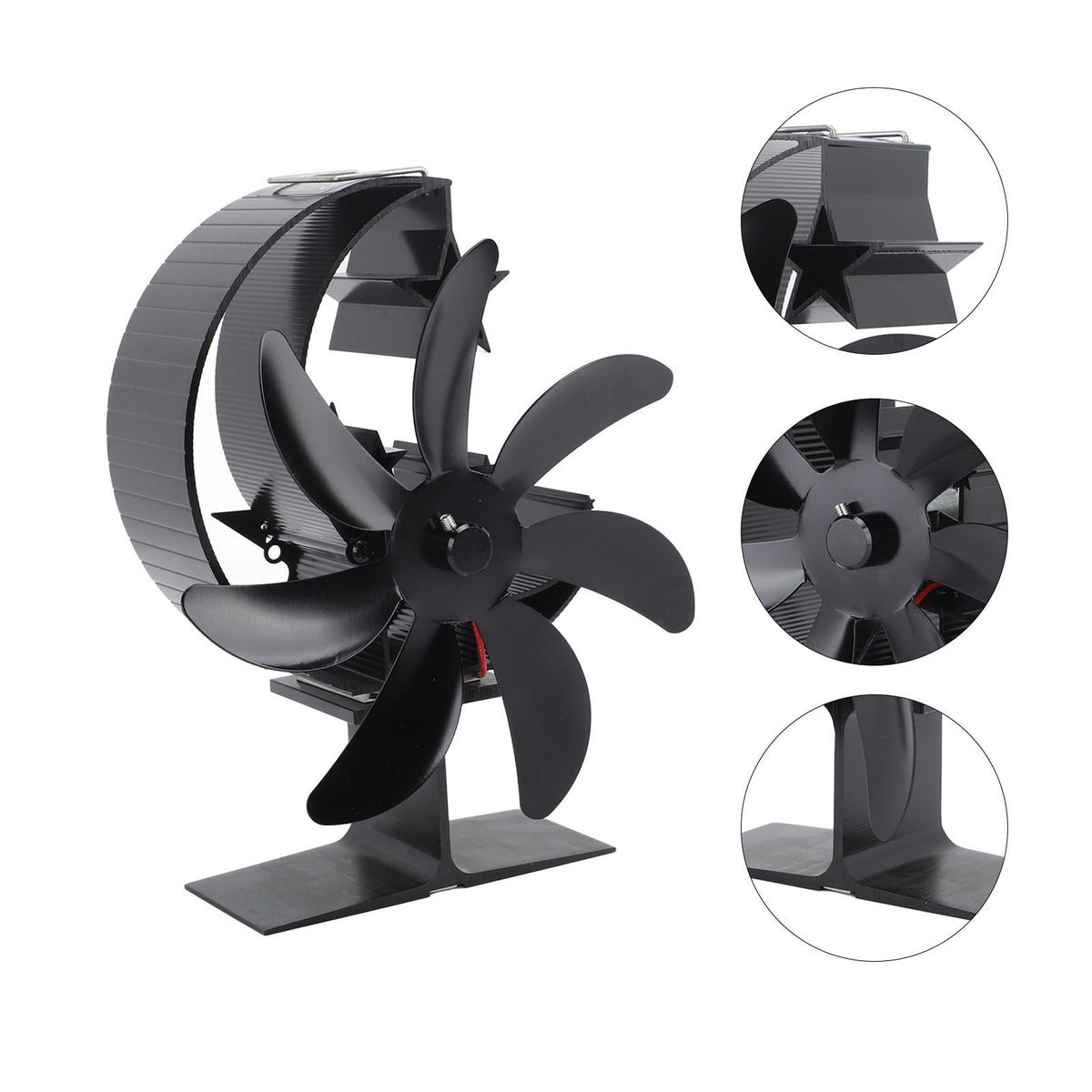 Heat Powered Stove Fan 7 Blade Moon Model Silent Operation Circulating Warm Air Highly Efficient Log Burner Fan For Wood Stove Accessories Black