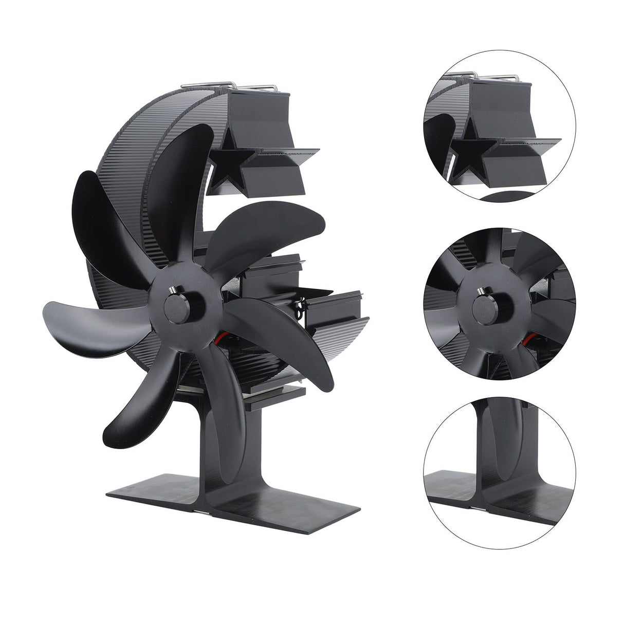 Heat Powered Stove Fan 7 Blade Moon Model Silent Operation Circulating Warm Air Highly Efficient Log Burner Fan For Wood Stove Accessories Black
