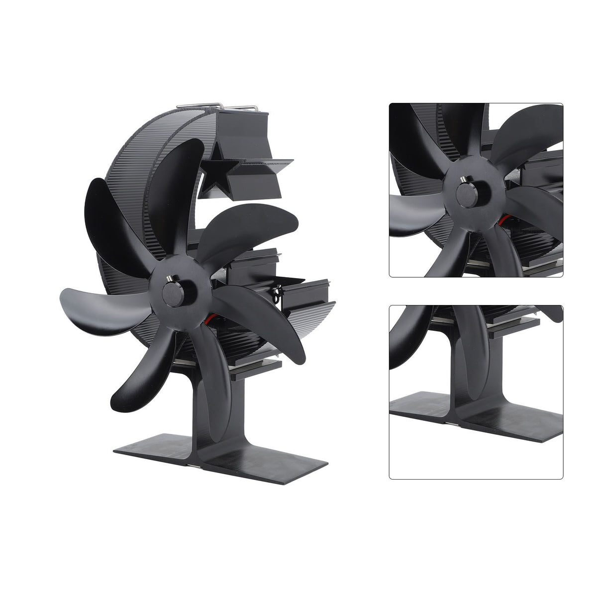 Heat Powered Stove Fan 7 Blade Moon Model Silent Operation Circulating Warm Air Highly Efficient Log Burner Fan For Wood Stove Accessories Black