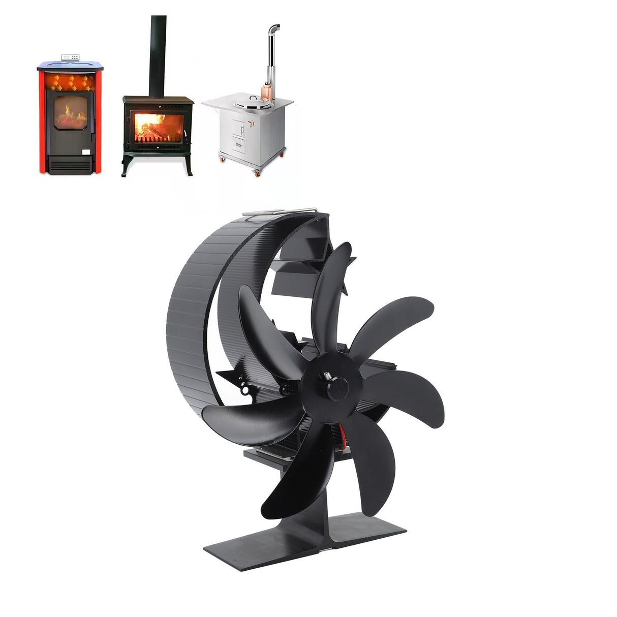 Heat Powered Stove Fan 7 Blade Moon Model Silent Operation Circulating Warm Air Highly Efficient Log Burner Fan For Wood Stove Accessories Black