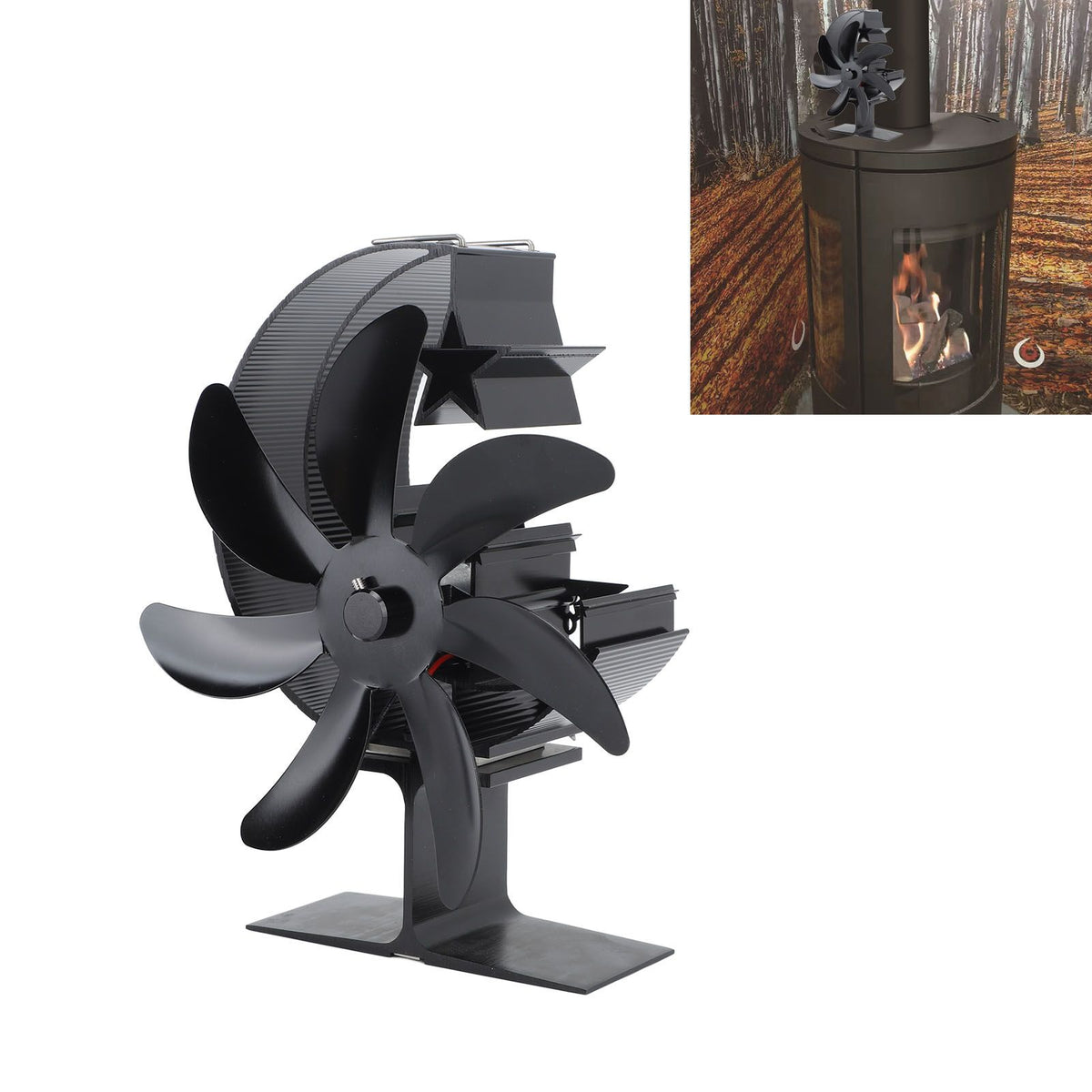 Heat Powered Stove Fan 7 Blade Moon Model Silent Operation Circulating Warm Air Highly Efficient Log Burner Fan For Wood Stove Accessories Black