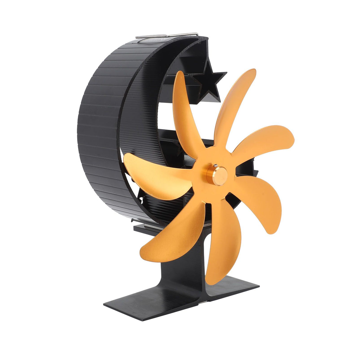 Heat Powered Stove Fan 7 Blade Moon Model Silent Operation Circulating Warm Air Highly Efficient Log Burner Fan For Wood Stove Accessories Gold