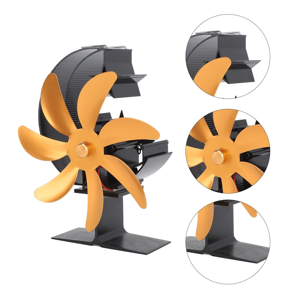 Heat Powered Stove Fan 7 Blade Moon Model Silent Operation Circulating Warm Air Highly Efficient Log Burner Fan For Wood Stove Accessories Gold