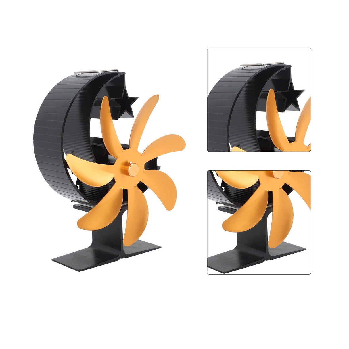 Heat Powered Stove Fan 7 Blade Moon Model Silent Operation Circulating Warm Air Highly Efficient Log Burner Fan For Wood Stove Accessories Gold