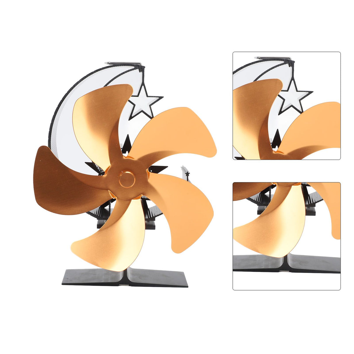 Wood Burner Fan 5 Blades Ultra Quiet Air Circulation Heating Energy Saving Heat Powered Fireplace Fan for Ice Fishing Camping Gold