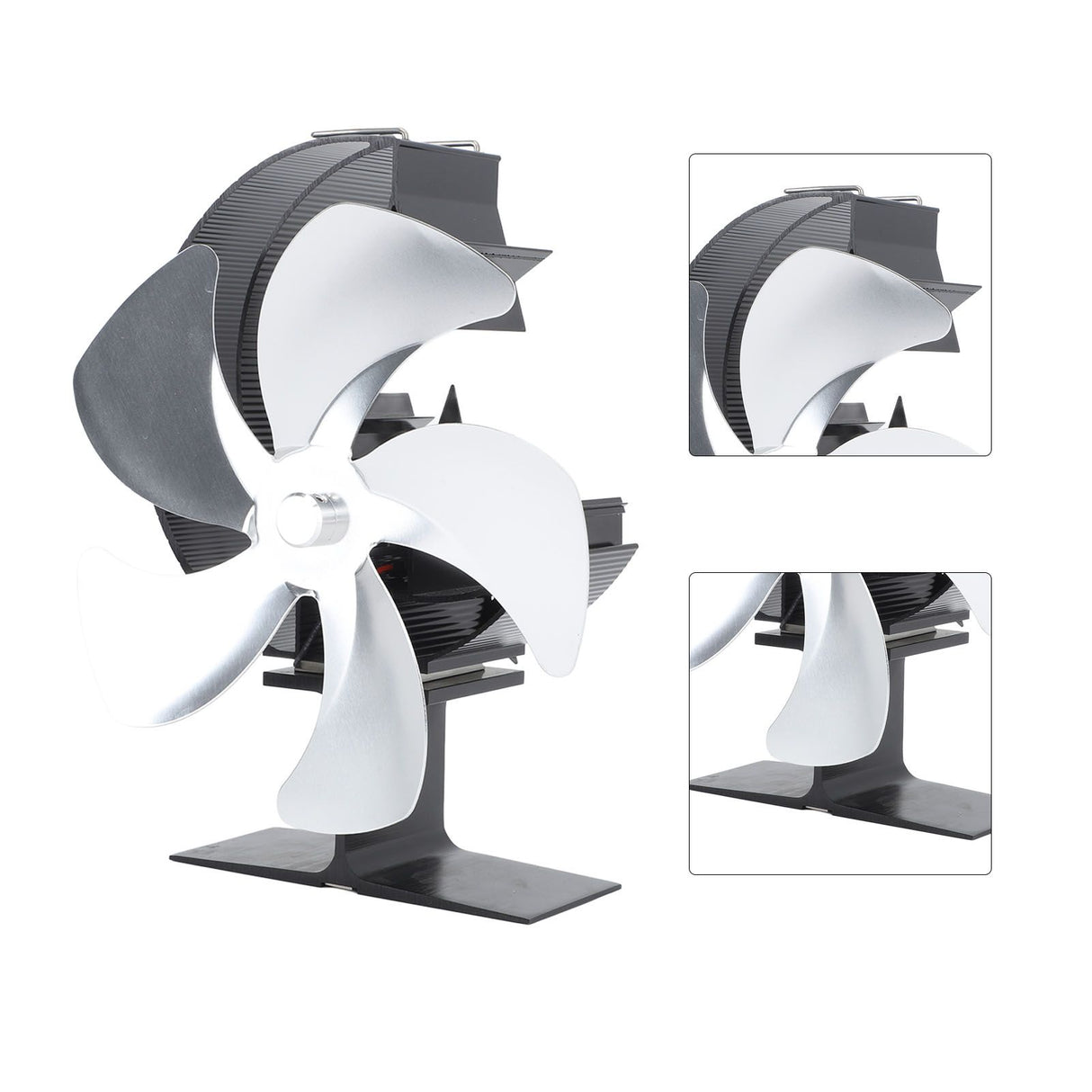 Wood Burner Fan 5 Blades Ultra Quiet Air Circulation Heating Energy Saving Heat Powered Fireplace Fan for Ice Fishing Camping Silver