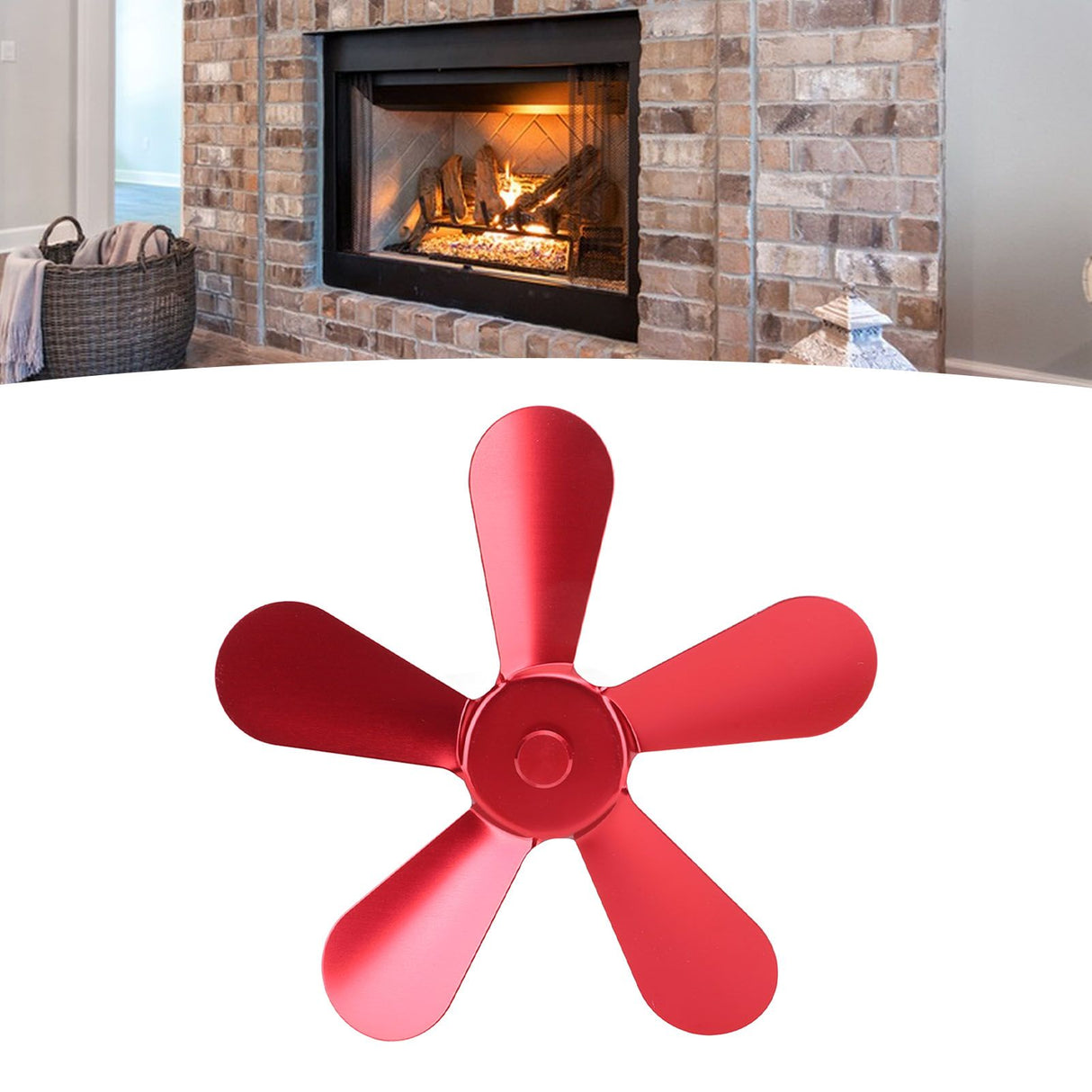 5 Blades Stove Fan Blade Aluminium Alloy Heat Powered Stove Fan Blades Replacement for Fireplace Fan Red