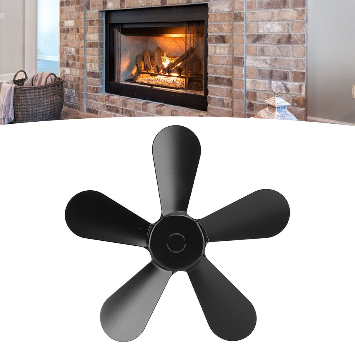 5 Blades Stove Fan Blade Aluminium Alloy Heat Powered Stove Fan Blades Replacement for Fireplace Fan Black