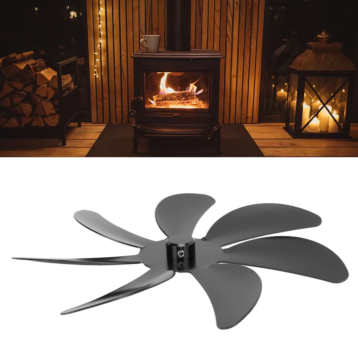 Stove Fan Aluminum Alloy Blade 7 Blades Easy Installation Universal Fireplace Fan Blade Replacement for Fireplace Fan Black