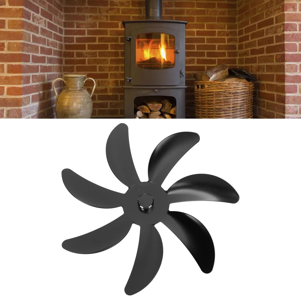 Stove Fan Aluminum Alloy Blade 7 Blades Easy Installation Universal Fireplace Fan Blade Replacement for Fireplace Fan Black
