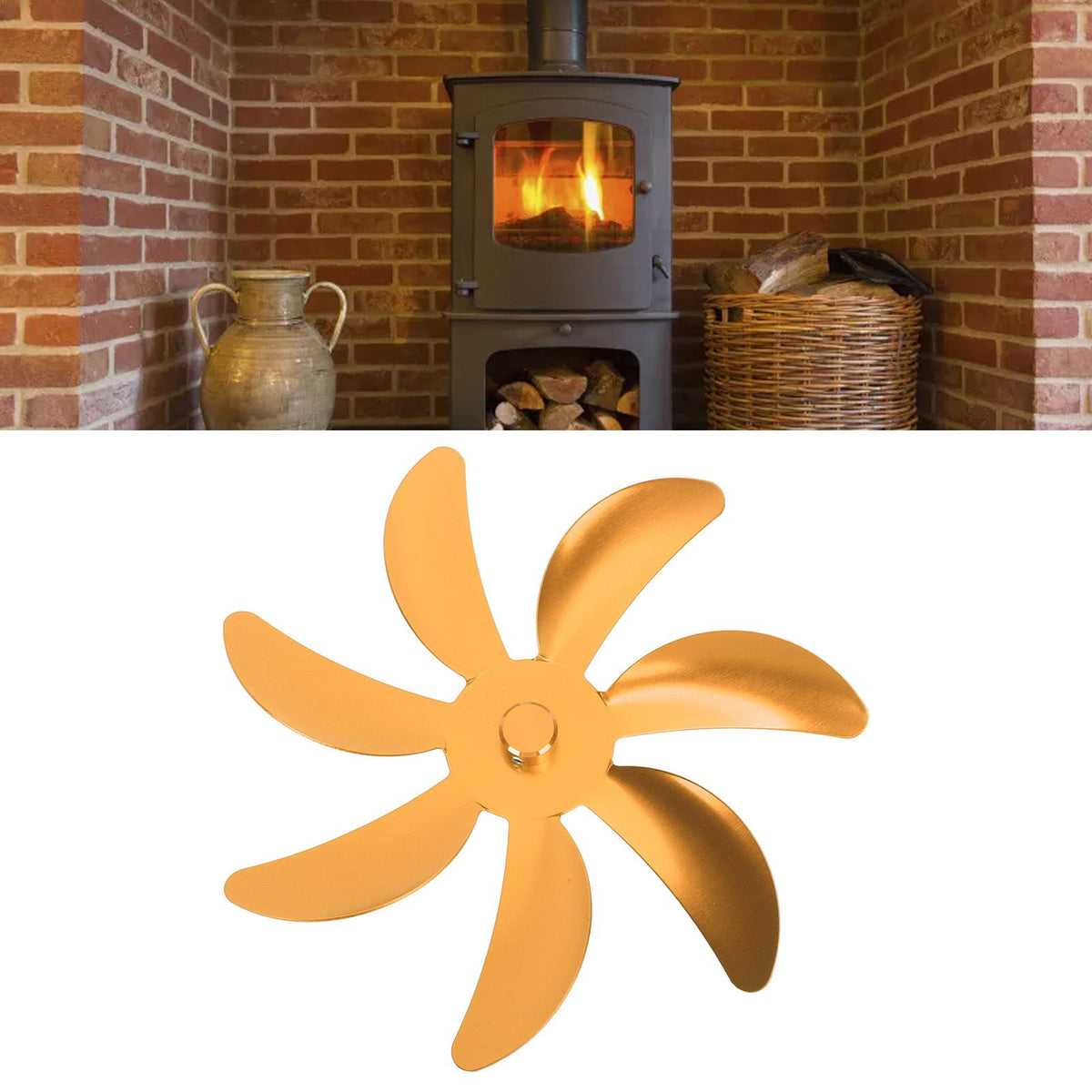 Stove Fan Aluminum Alloy Blade 7 Blades Easy Installation Universal Fireplace Fan Blade Replacement for Fireplace Fan Gold