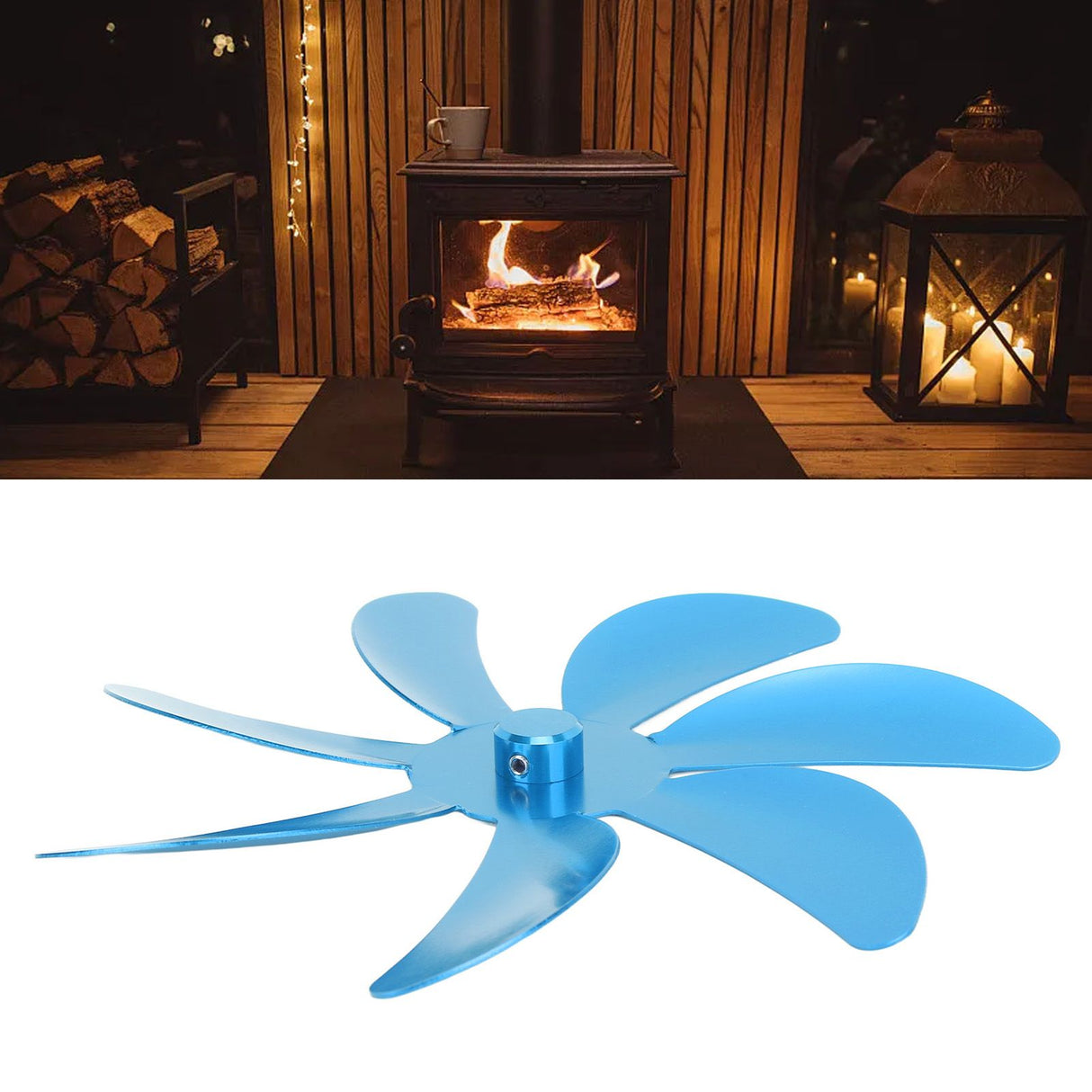 Stove Fan Aluminum Alloy Blade 7 Blades Easy Installation Universal Fireplace Fan Blade Replacement for Fireplace Fan Blue