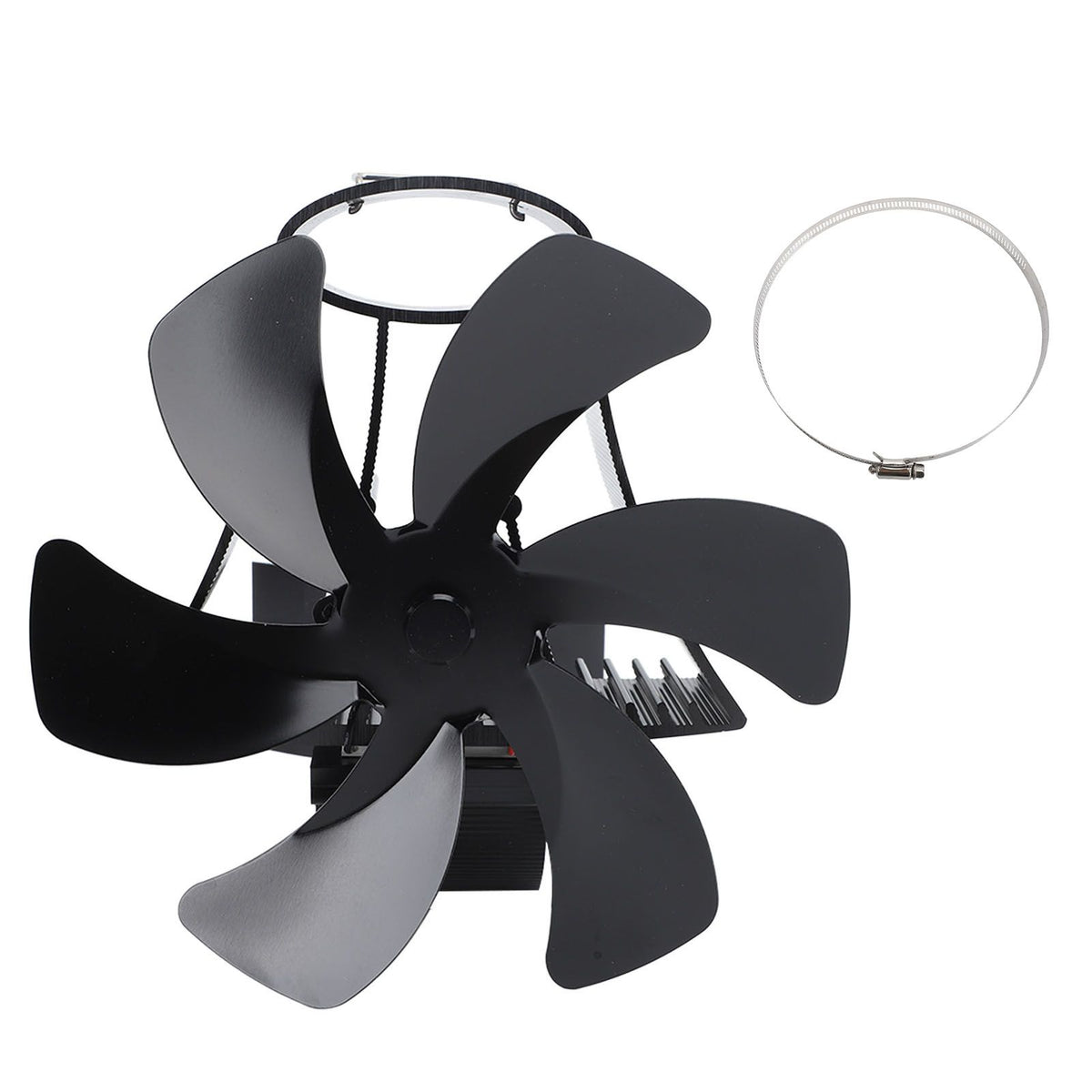 6 Blade Magnet Wall Mount Heat Powered Stove Fan Pipe Fireplace Fan Magnetic Installation for Wood Log Burners Black