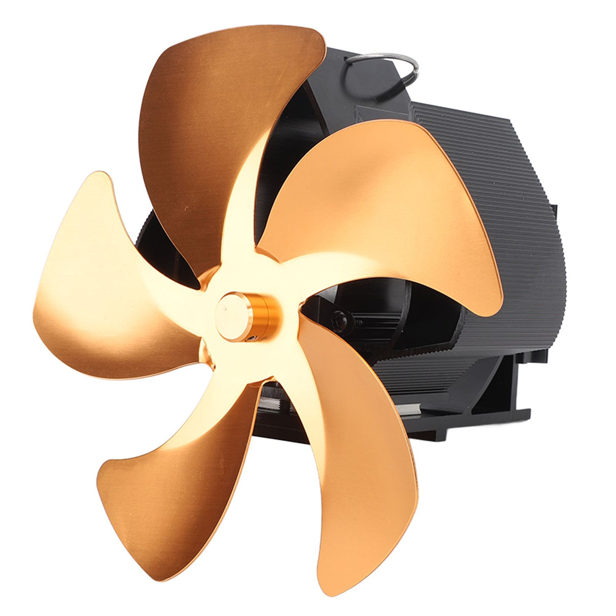 5 Blade Heat Powered Stove Fan Aluminum Alloy Noiseless Wall Hanging Thermal Powered Fireplace Fan for Wood Burning Stove Kerosene Stove Gold