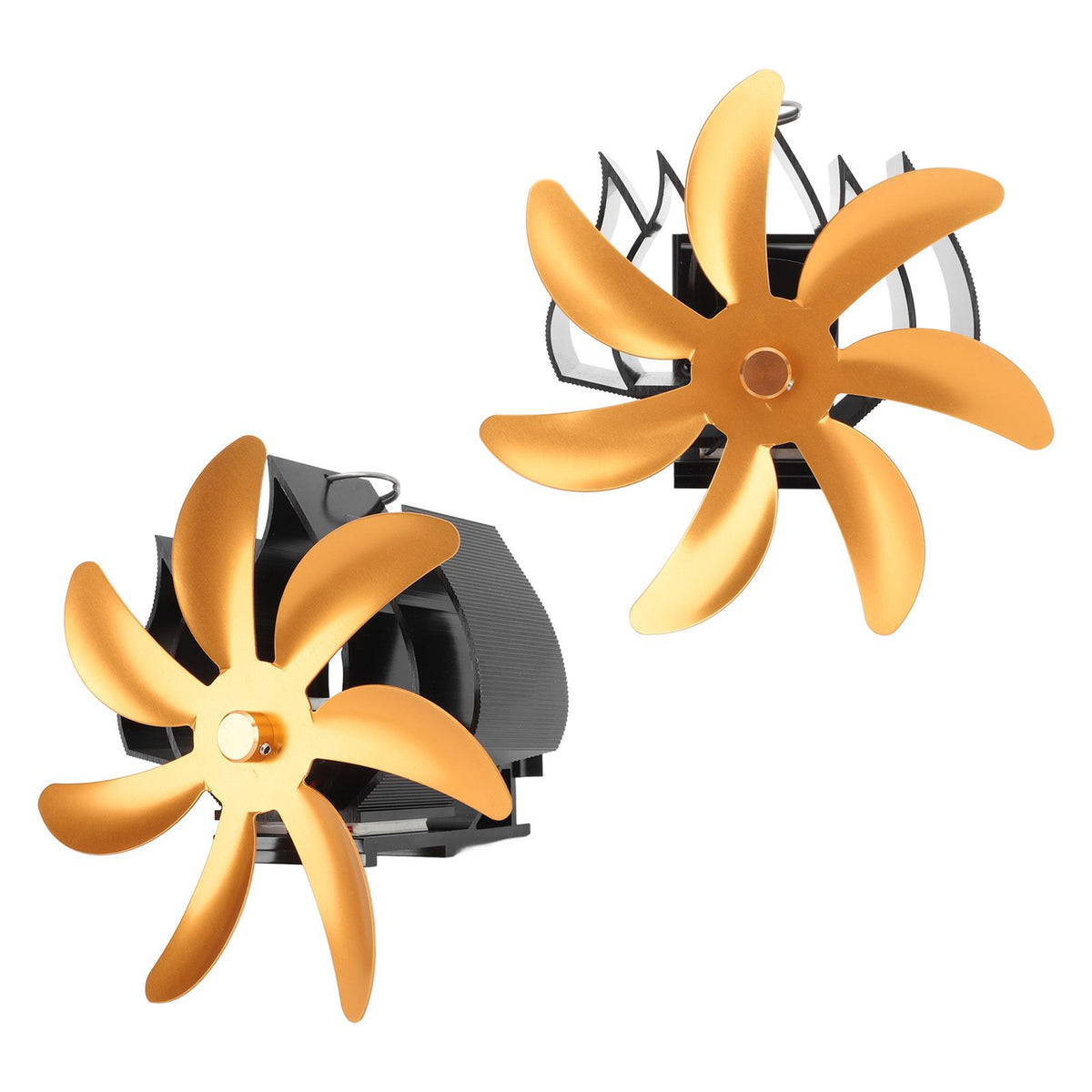 Wood Stove Fan 7 Blade Aluminum Alloy Low Noise Wall Hanging Heat Powered Stove Fan with Fixing Loop for Home Log Burning Stove Camping Gold