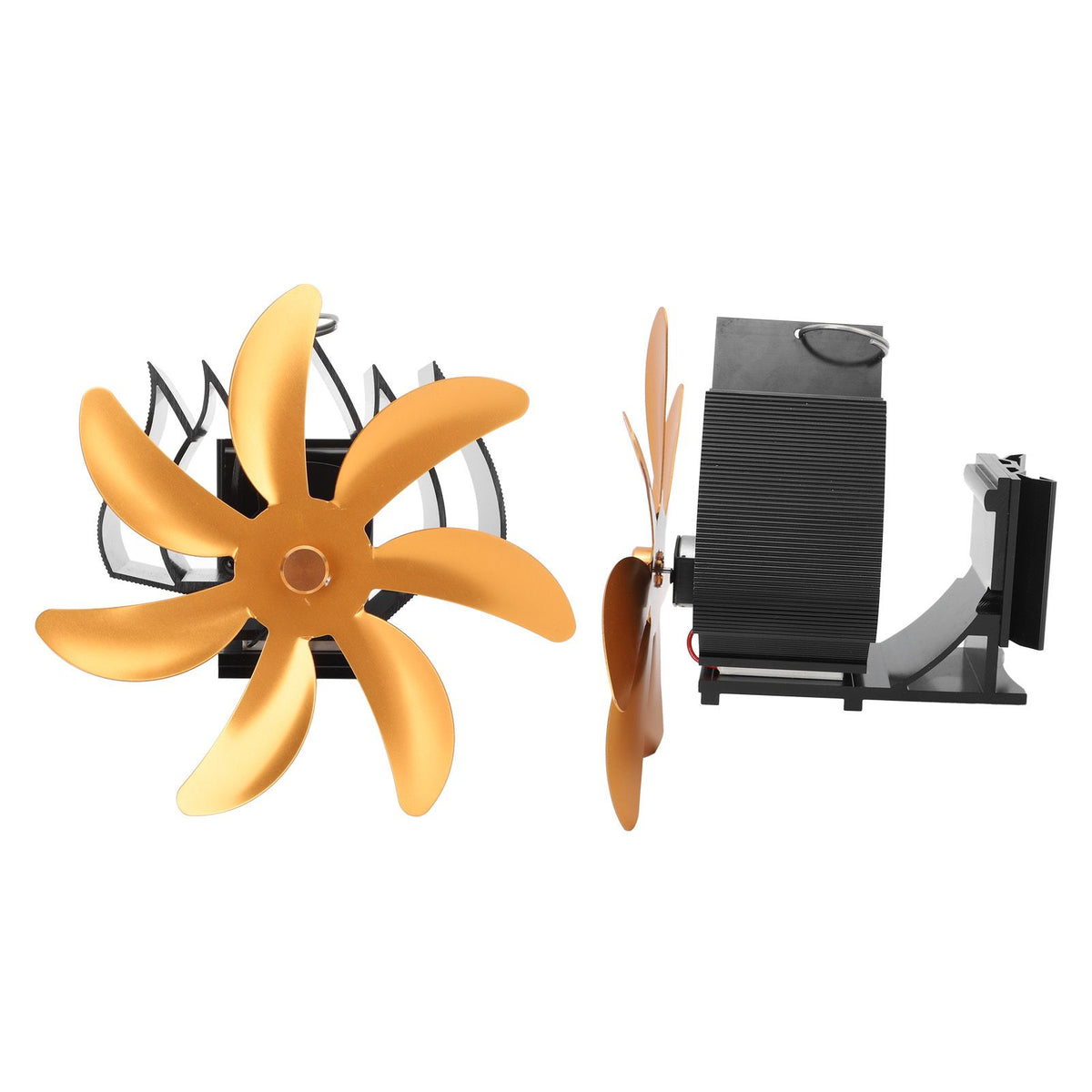 Wood Stove Fan 7 Blade Aluminum Alloy Low Noise Wall Hanging Heat Powered Stove Fan with Fixing Loop for Home Log Burning Stove Camping Gold