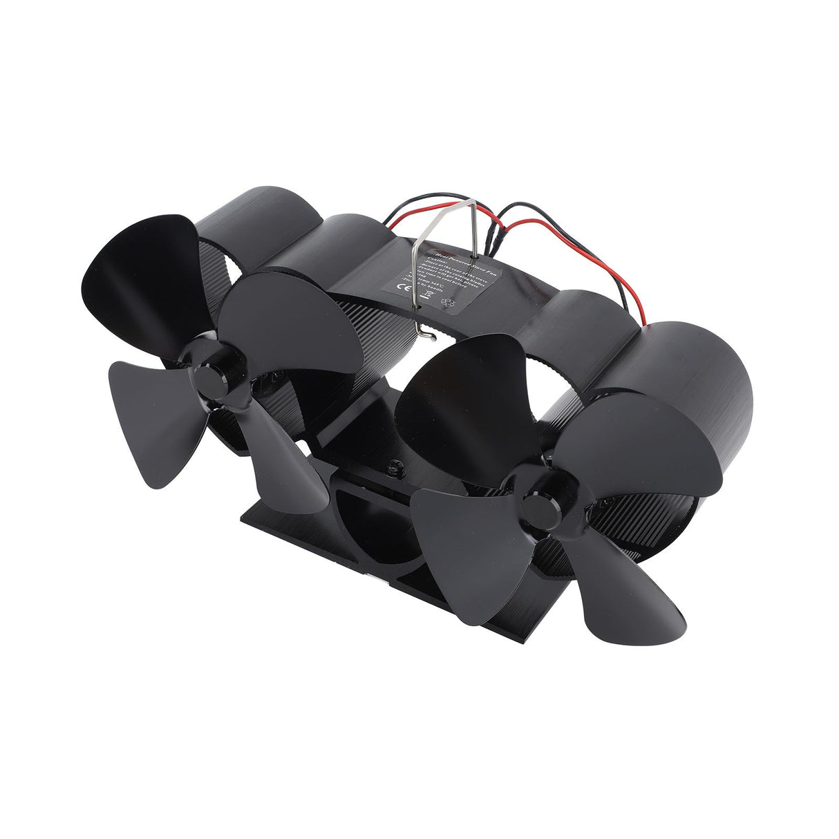 Stove Fan Heat Powered Aluminum Alloy 4 Blades Dual Head Fireplace Fan for Replacement Black