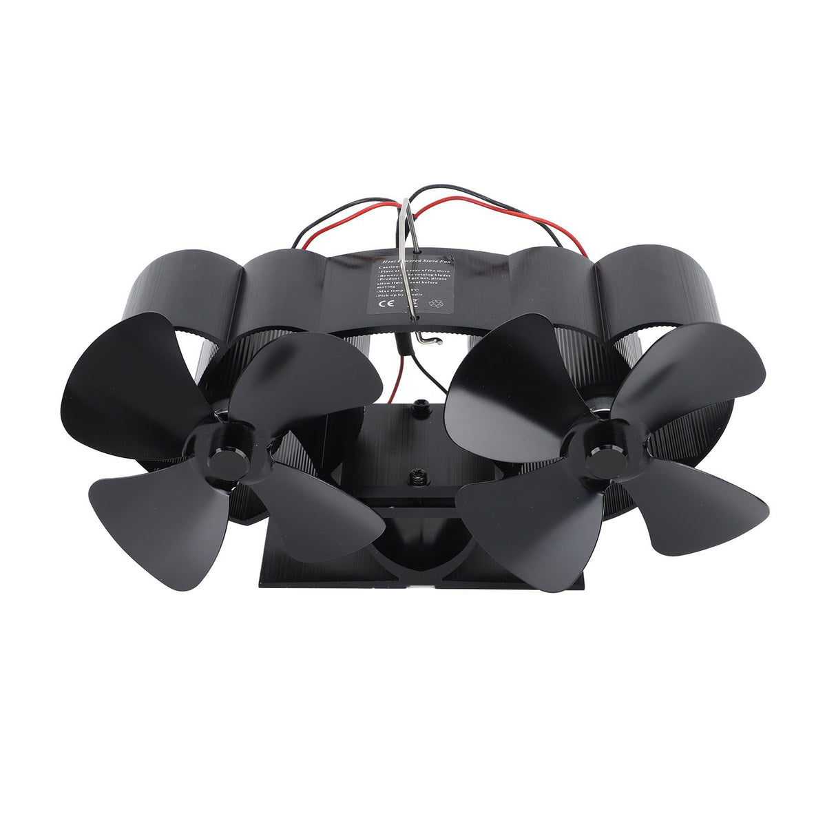 Stove Fan Heat Powered Aluminum Alloy 4 Blades Dual Head Fireplace Fan for Replacement Black