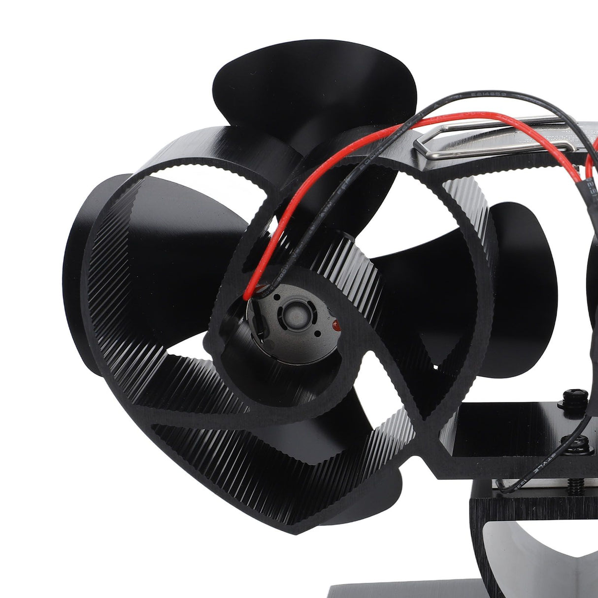 Stove Fan Heat Powered Aluminum Alloy 4 Blades Dual Head Fireplace Fan for Replacement Black