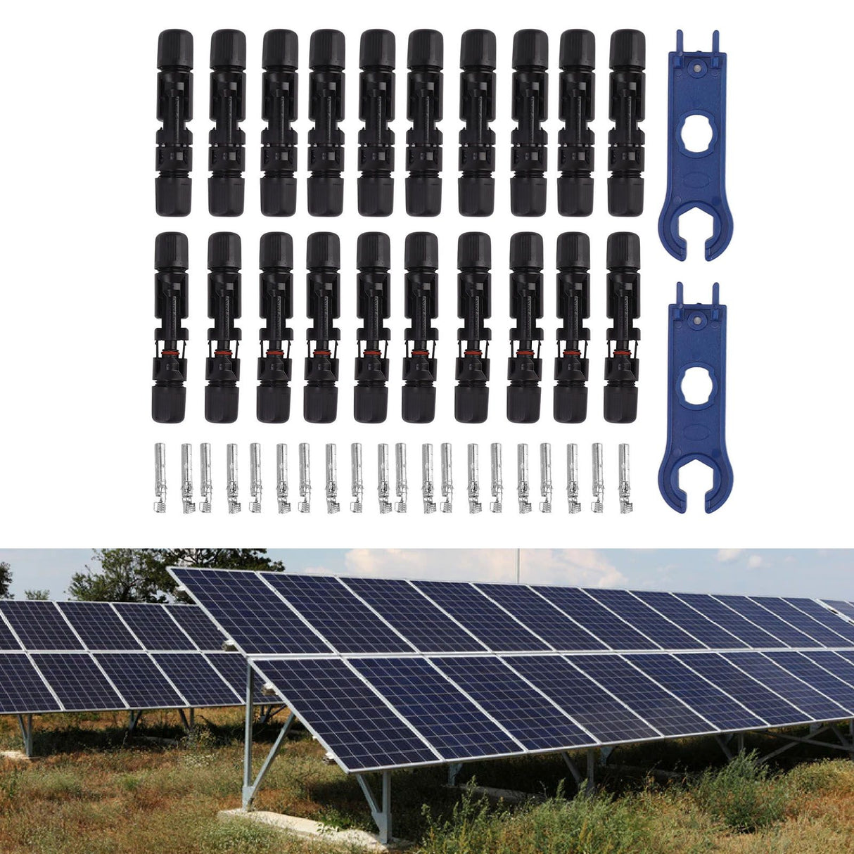 Solar Connectors with 10 Pairs Male Female Plug Spanners Waterproof Flame Retardant Solar Panel Cable Connectors