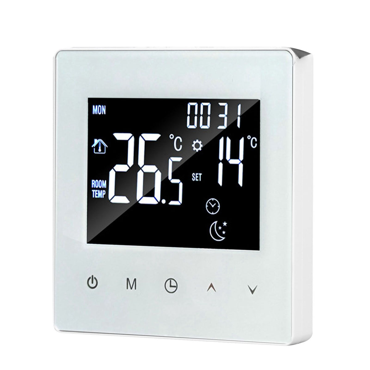 Digital Thermostat Screen Programmable Home Thermostat with 3 Meter Sensor Line for Electric Floor Heating Home Hotel Office AC90‑240V White Without WiFi