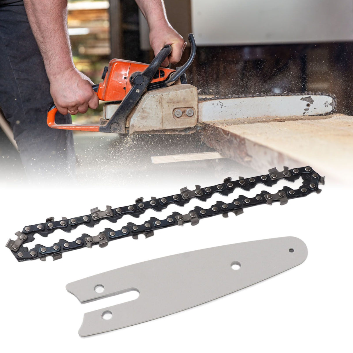 Mini Chain Guide Bar Combo Manganese Steel Faster Speed High Hardness Smooth Cutting Chainsaw Chain Guide Bar Replacement 4inch with 1/4 28 Links Chain