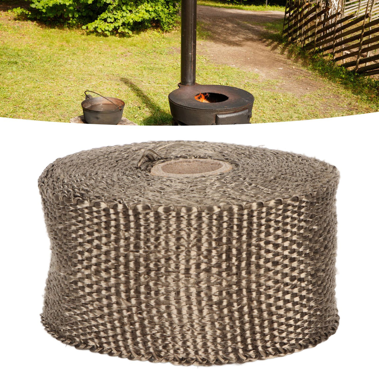 Fireproof Pipe Wrap Pipe Insulation Webbing Anti Scald Chimney Protective Wrap with 2 Clips for Furnace Tube Motorcycle Exhaust Pipes