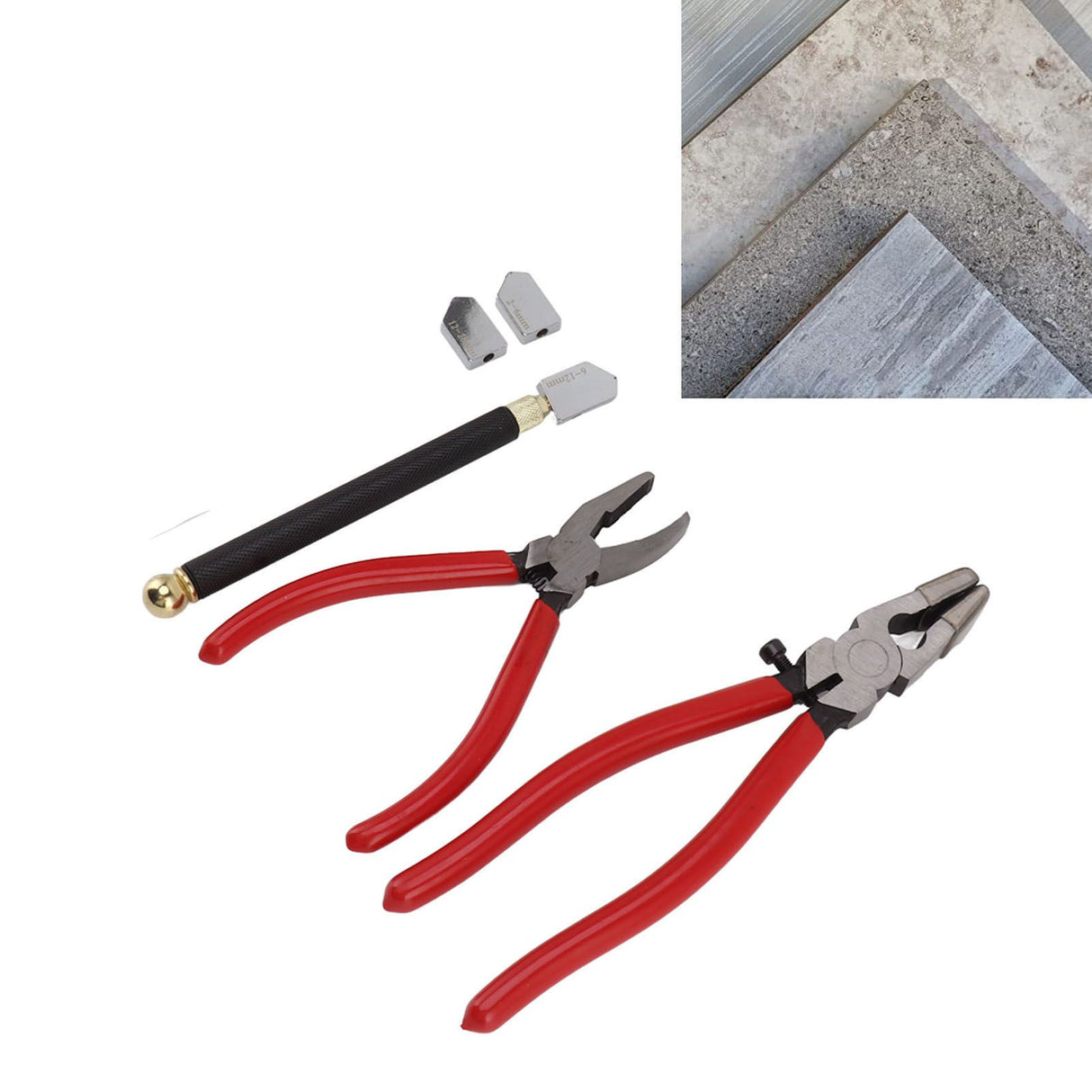 Glass Cutter Tool Kit Breaker Pliers Curve Jaw Glass Running Pliers Kit Glass Cutter Pen 2pcs Blades with Oil Dropper Screwdrive
