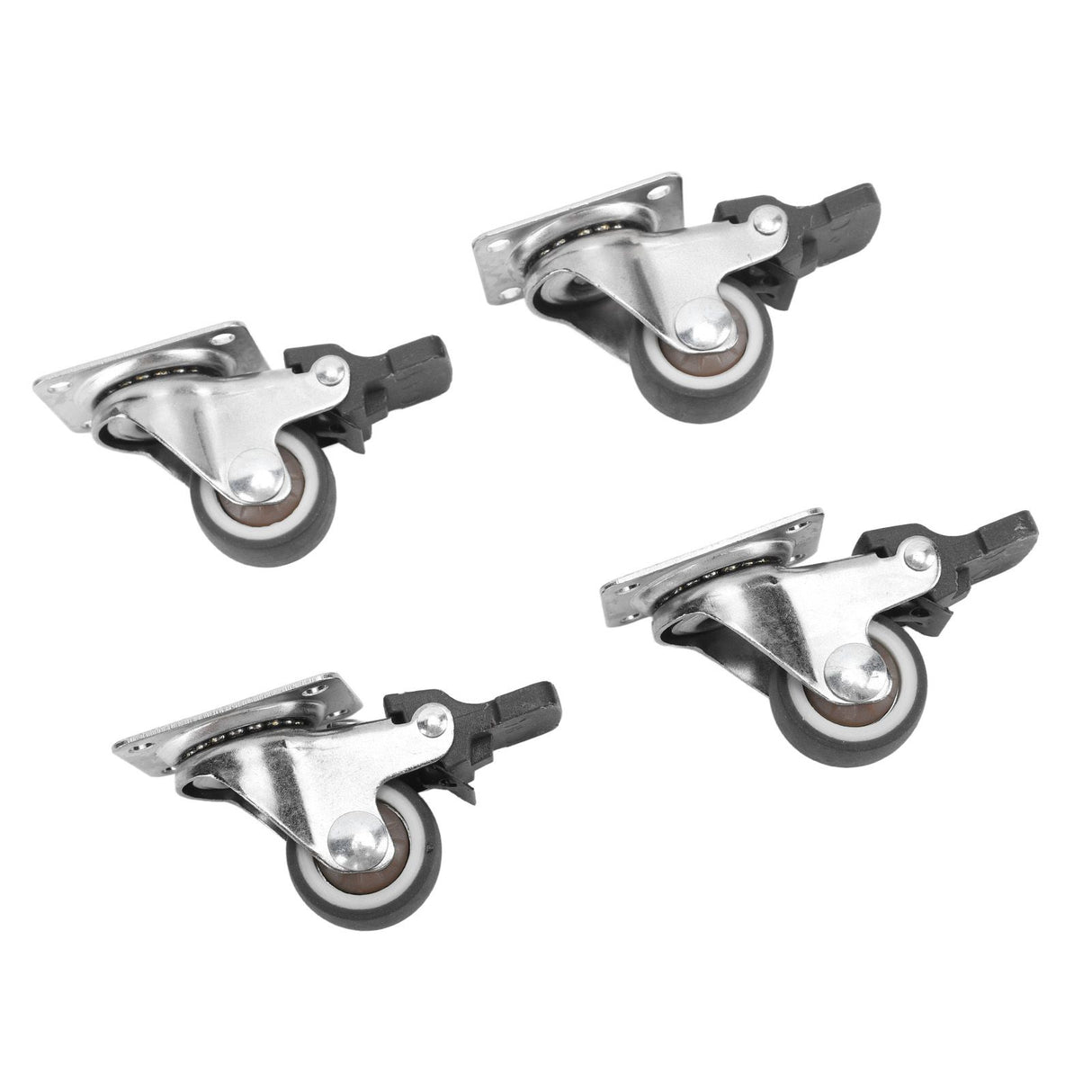 4Pcs Small Caster Wheels 1in Diameter Steel Rubber Rotating Locking Brake Plate Casters with 16 Screws for Furniture
