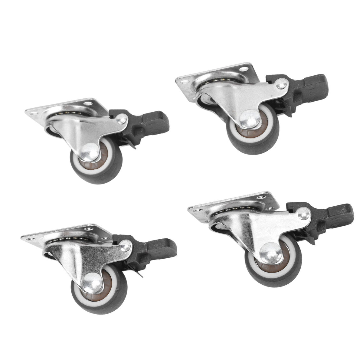 4Pcs Small Caster Wheels 1in Diameter Steel Rubber Rotating Locking Brake Plate Casters with 16 Screws for Furniture