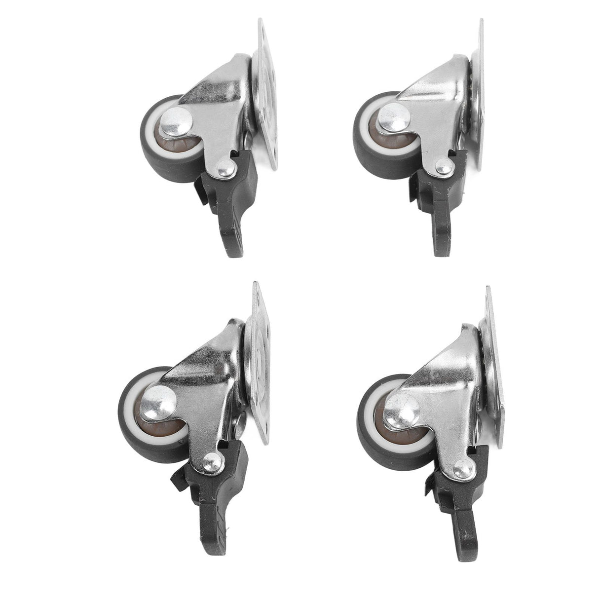 4Pcs Small Caster Wheels 1in Diameter Steel Rubber Rotating Locking Brake Plate Casters with 16 Screws for Furniture