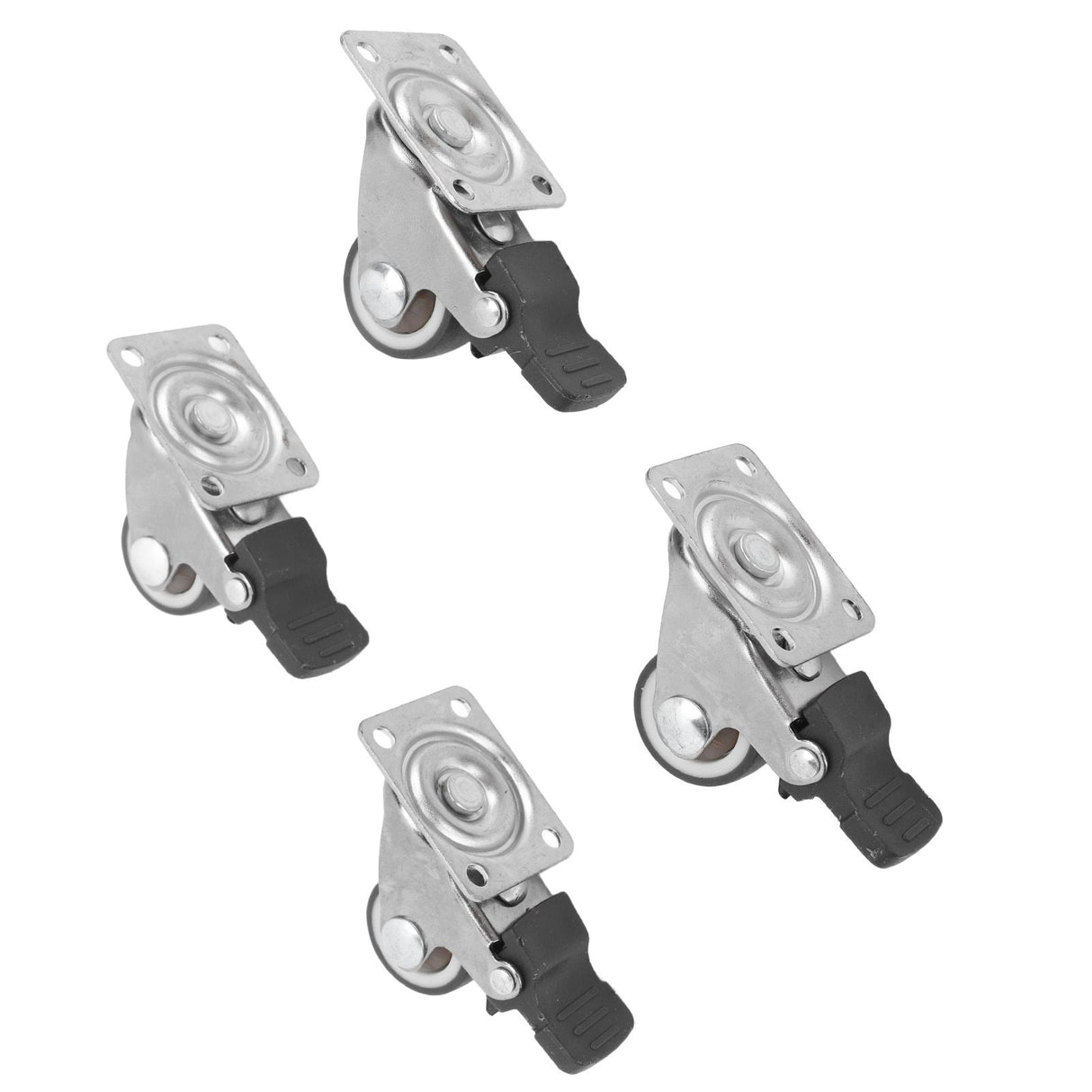 4Pcs Small Caster Wheels 1in Diameter Steel Rubber Rotating Locking Brake Plate Casters with 16 Screws for Furniture