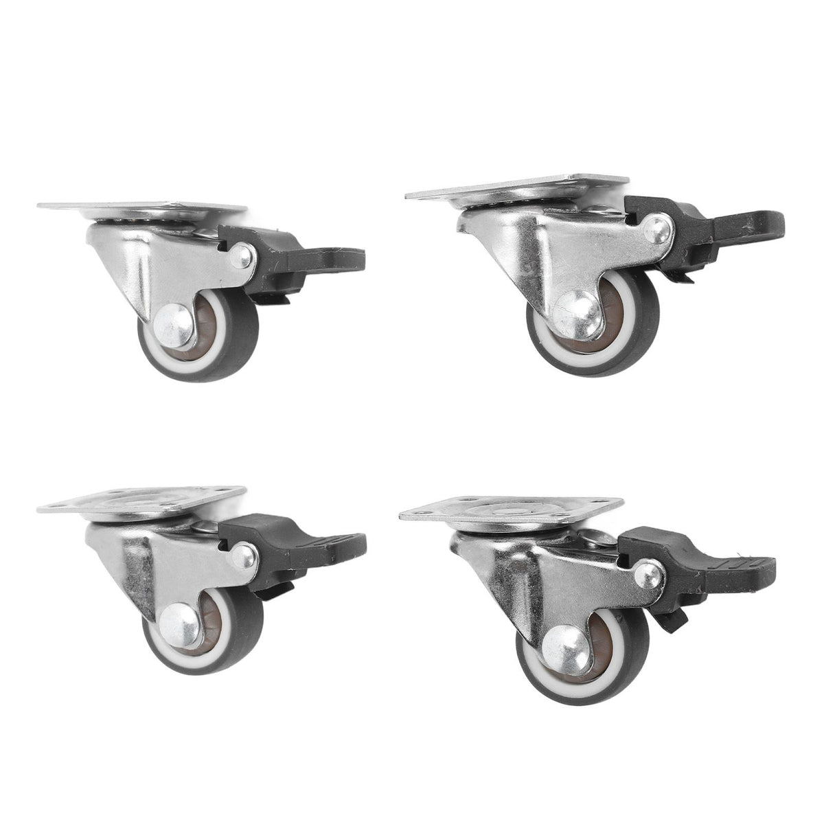 4Pcs Small Caster Wheels 1in Diameter Steel Rubber Rotating Locking Brake Plate Casters with 16 Screws for Furniture