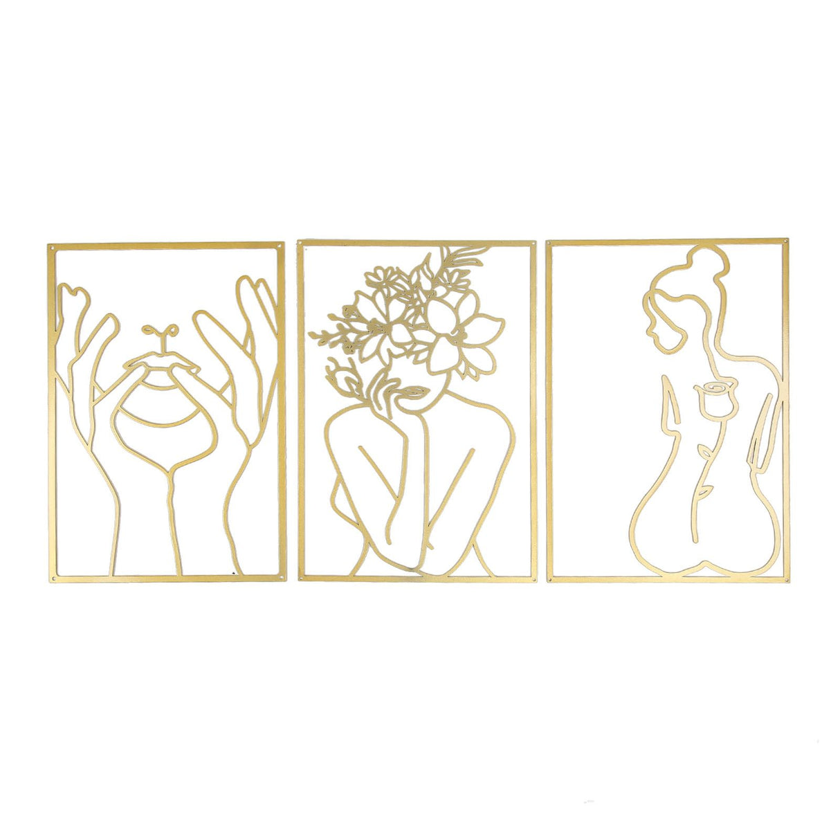 Single Line Art Wall Decor Iron Minimalist Female Line Drawing Home Hanging Wall Decor for Bedroom Kitchen Bathroom Living Room Gold 3PCS