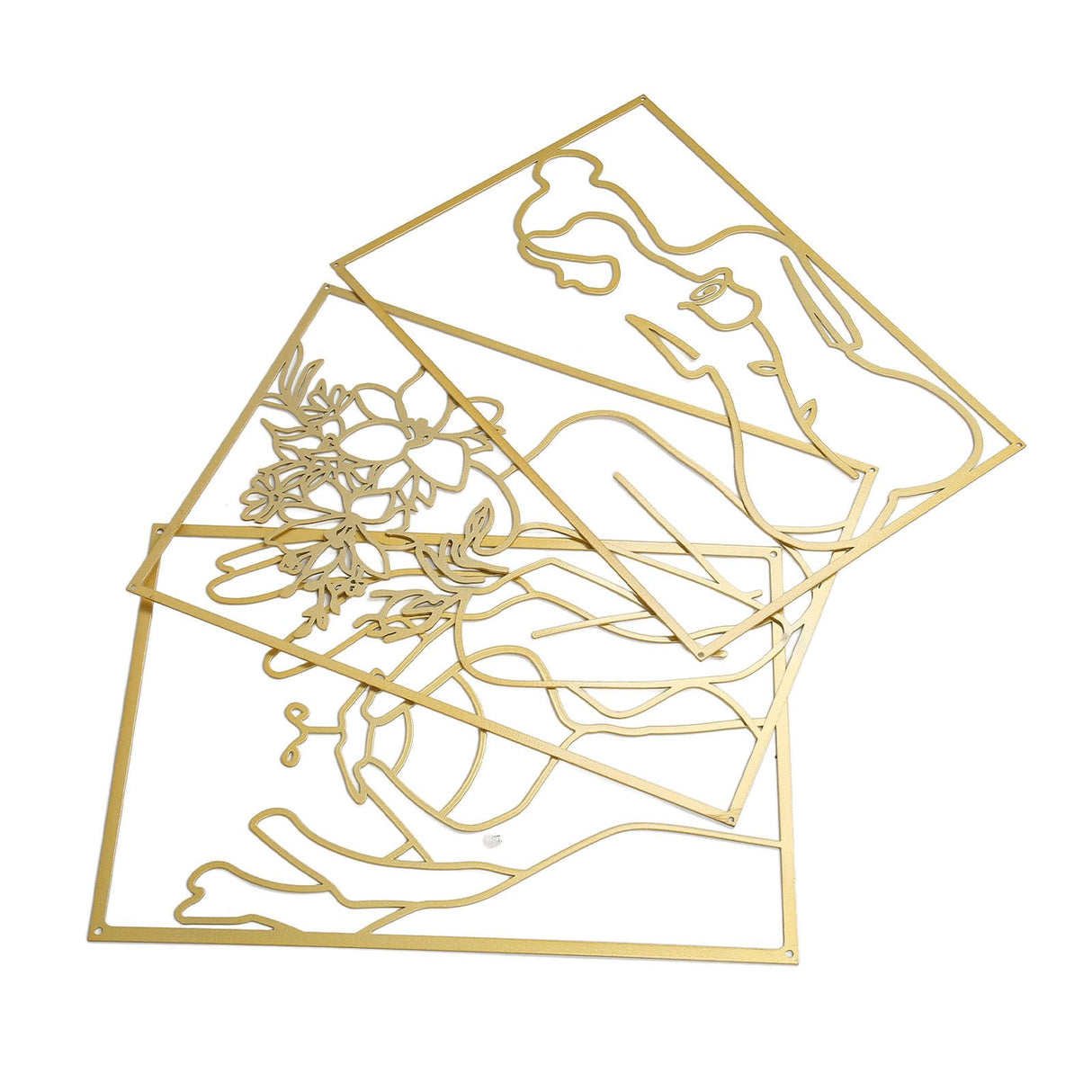 Single Line Art Wall Decor Iron Minimalist Female Line Drawing Home Hanging Wall Decor for Bedroom Kitchen Bathroom Living Room Gold 3PCS