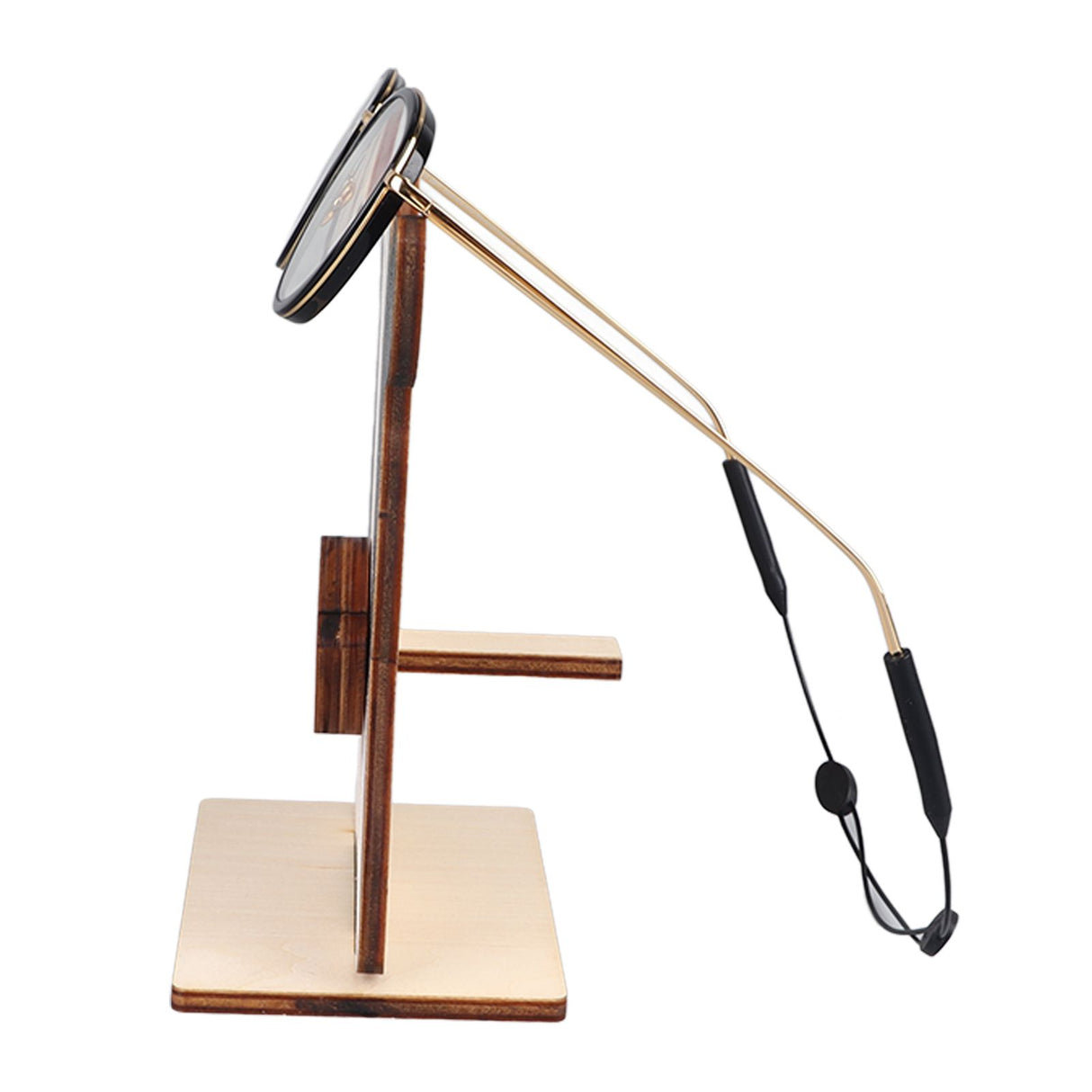 Cow Head Wearing Glasses Statues Wooden Decorative Cow Eyeglasses Display Stand Holder for Desktop Office