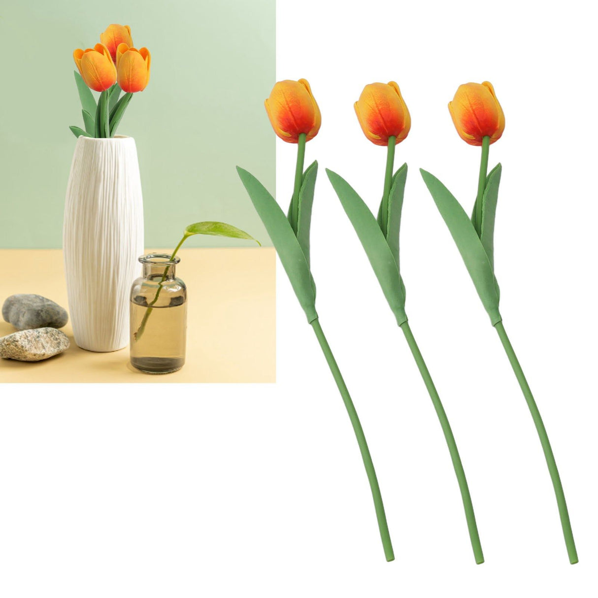 10PCS Artificial Tulips Real Touch PU Tulips Flowers for Wedding Bouquet Home Party Office Decor Orange