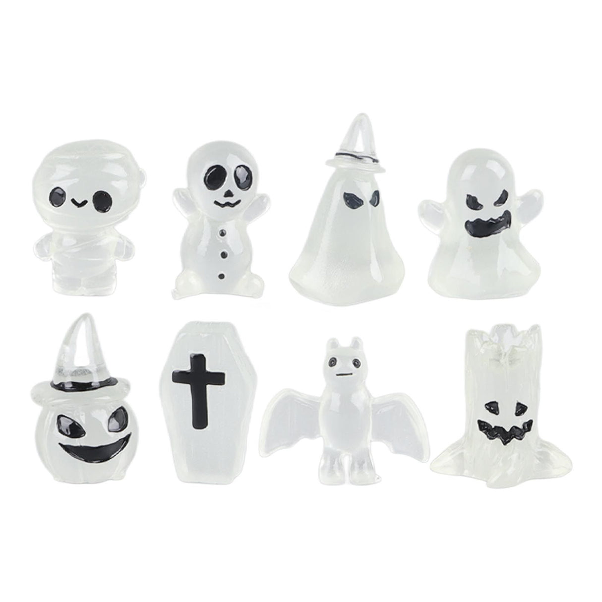 8 Pcs Halloween Ornaments Miniature Luminous Tombstone Pumpkin Skull Ghost Garden Decor