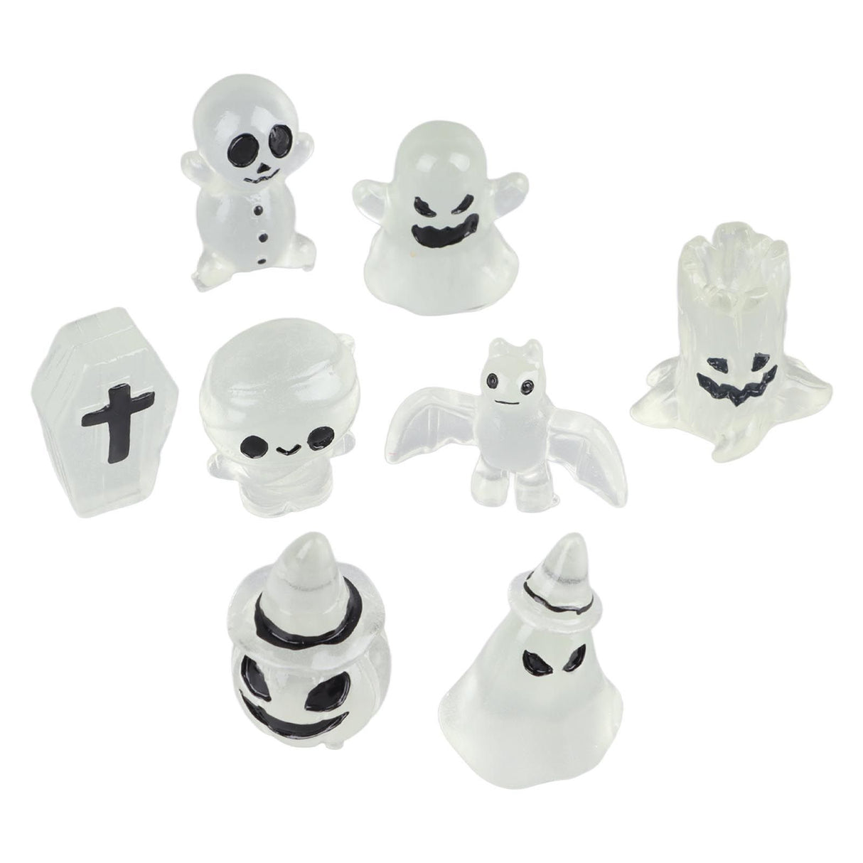 8 Pcs Halloween Ornaments Miniature Luminous Tombstone Pumpkin Skull Ghost Garden Decor