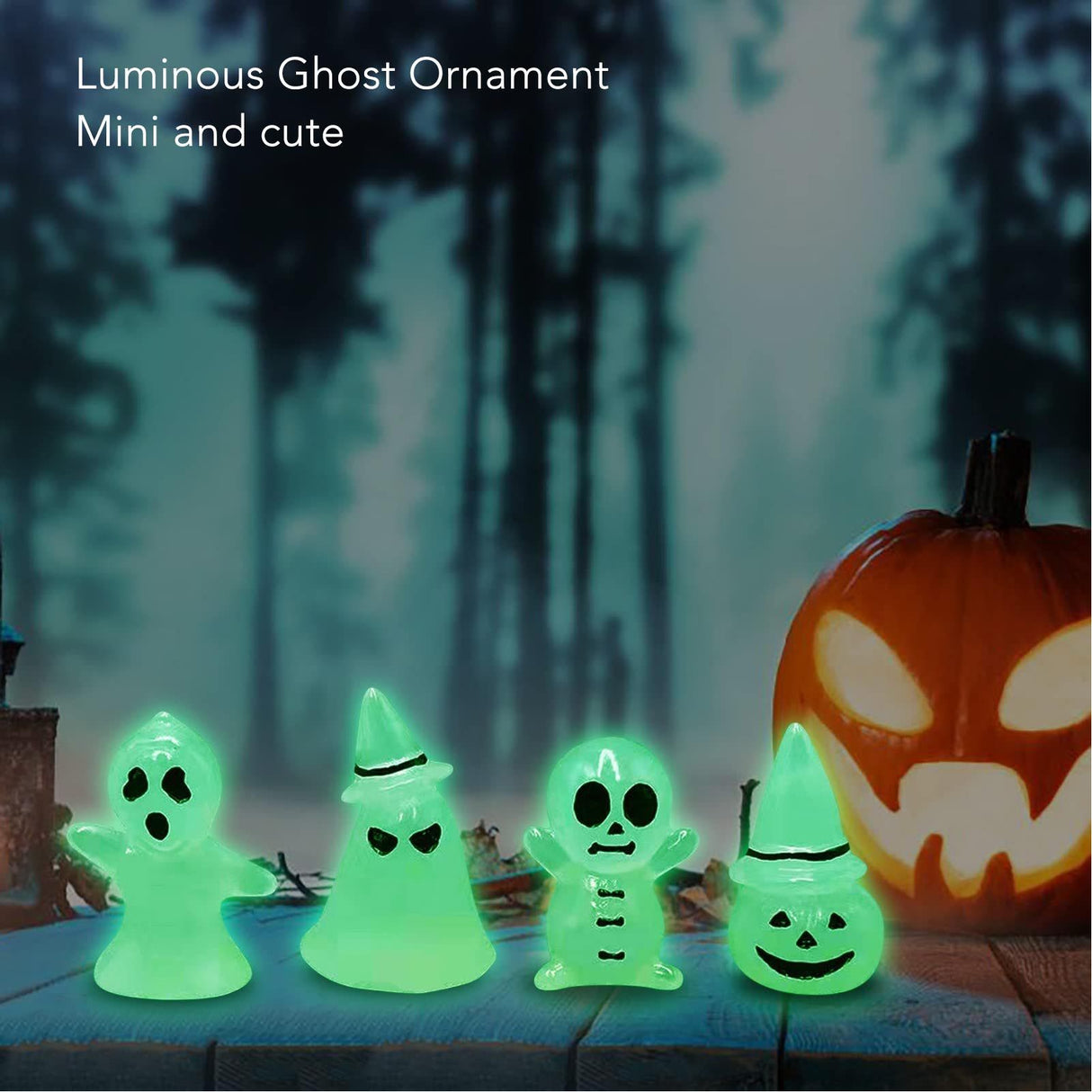 8 Pcs Halloween Ornaments Miniature Luminous Tombstone Pumpkin Skull Ghost Garden Decor