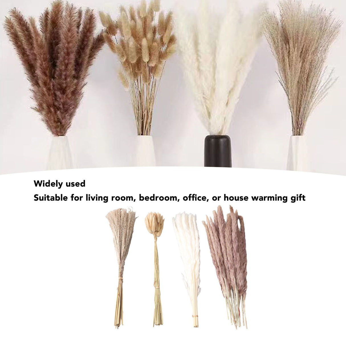 Natural Dried Pampas Grass Fluffy 15PCS White Pampas 15PCS Brown Pampas 50PCS Bunny Tail Grass 20PCS Reed Grass for Home Wedding Decor