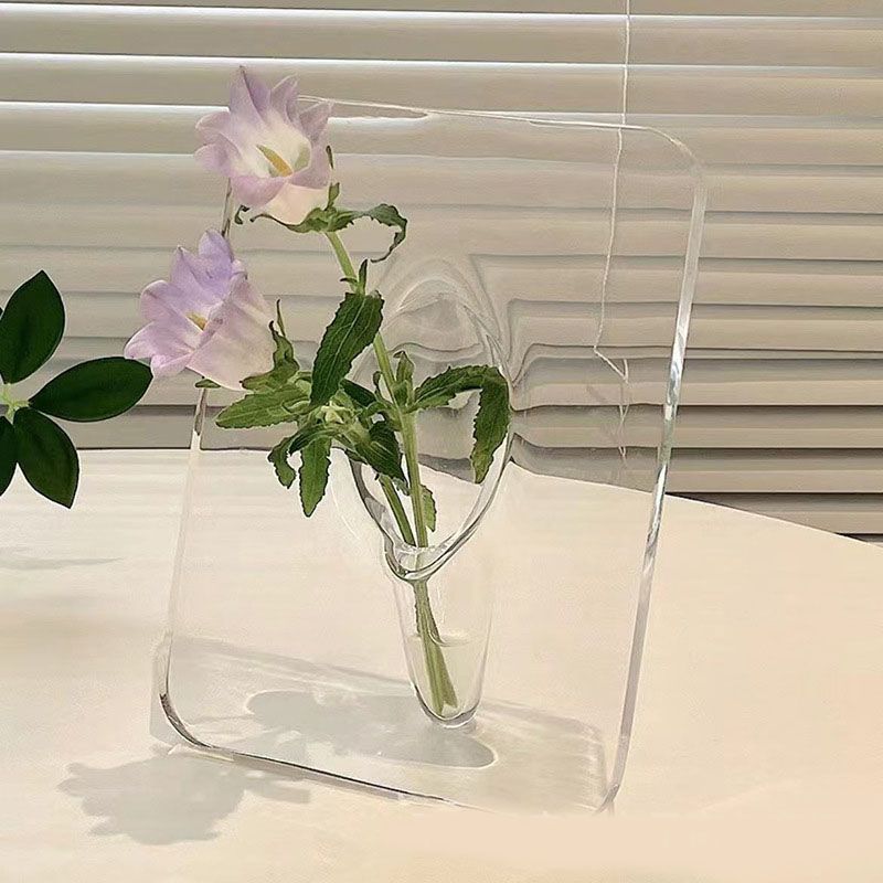 Art Photo Frame Vase Resin Multi Functional Hydroponic Flower Vase for Office Home Transparent White