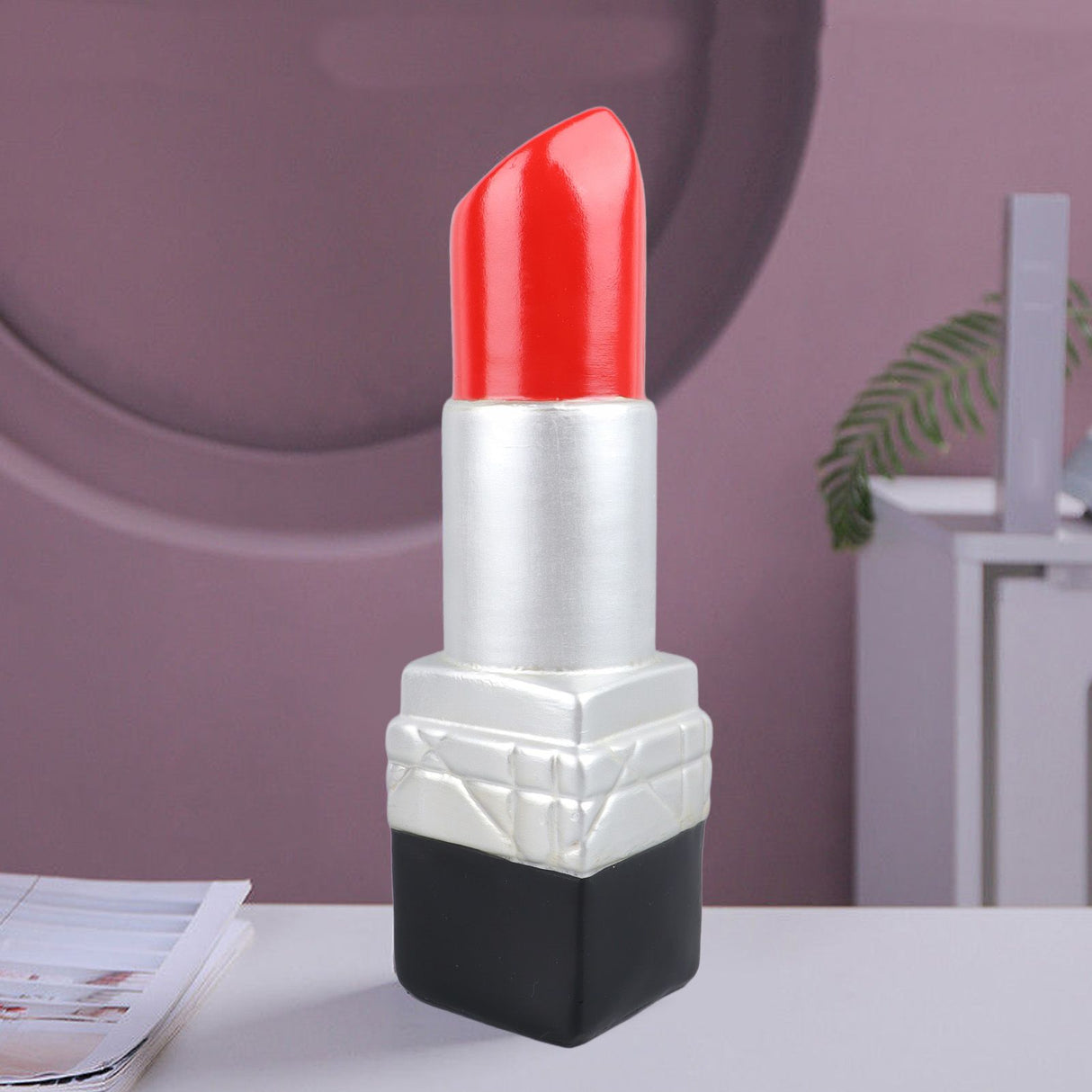 Creative Lipstick Shape Vase Beautiful Resin Exquisite Realistic Lipstick Shape Decorative Vase for Book Shop Coffee Shop Silver