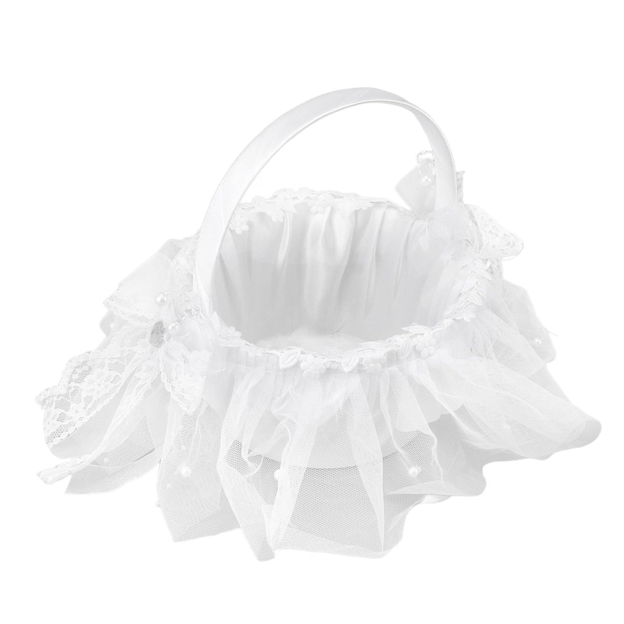 Wedding Flower Girl Basket White Lace Classic Gift Ceremony Supplies for Rose Petals