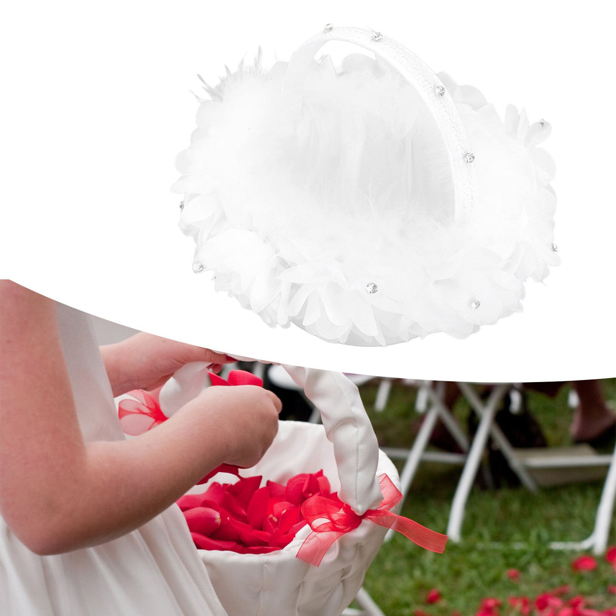 White Flower Girl Basket Petal Beads Decoration Handheld Bridesmaid Scattering Wedding Basket