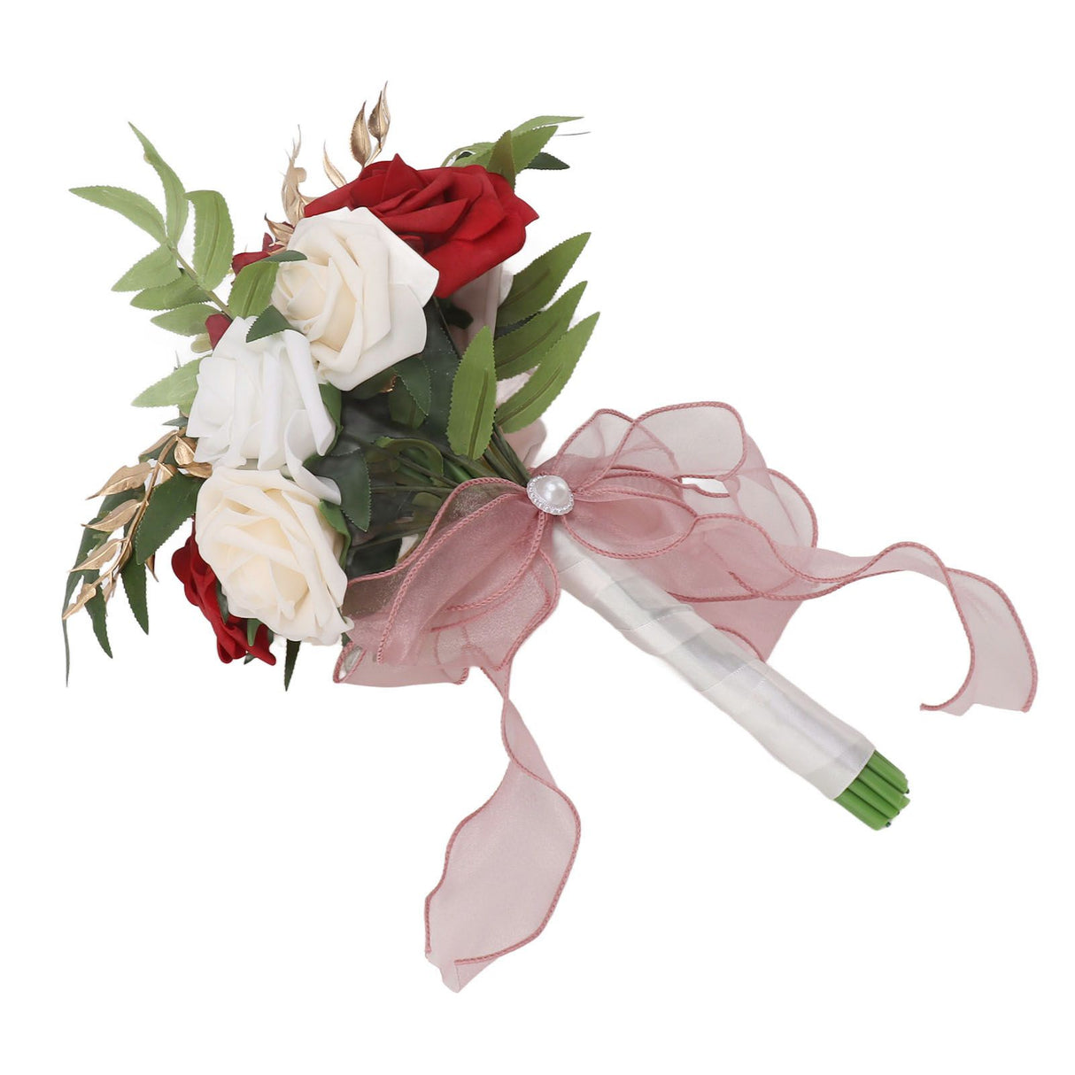 Wedding Bouquets Silk Plastic Realistic Romantic Hand Bouquet for Valentine's Day Party Church Burgundy And White