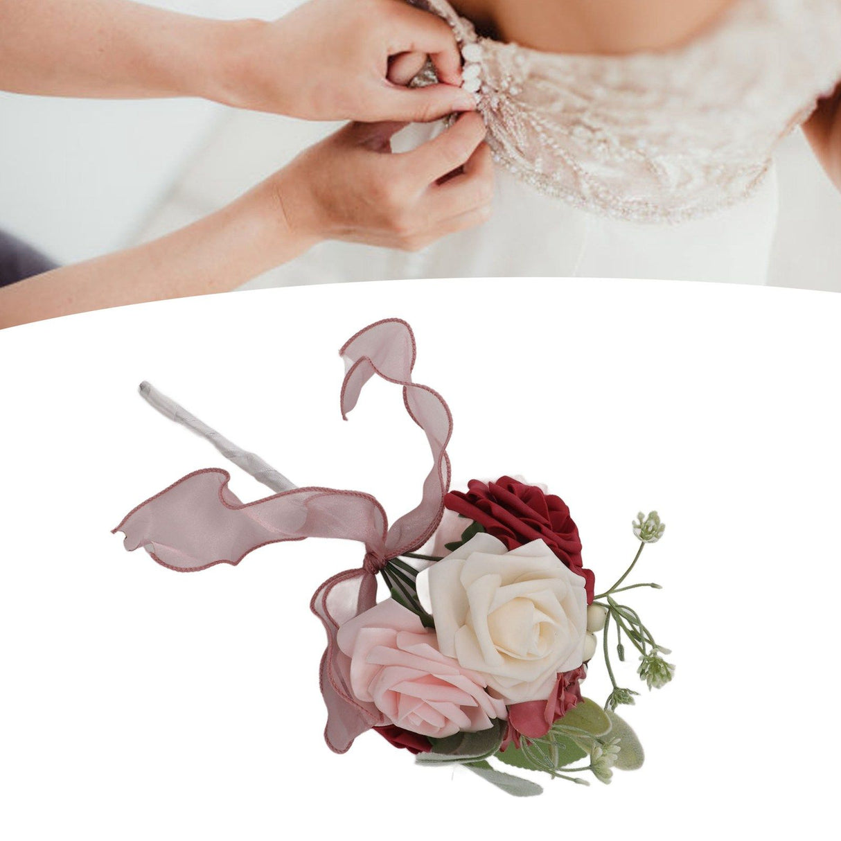 Romantic Rose Bridal Wedding Bouquet Artificial Silk Flowers Fake Flowers Bridesmaid Bouquet Home Party Decoration Rose Red