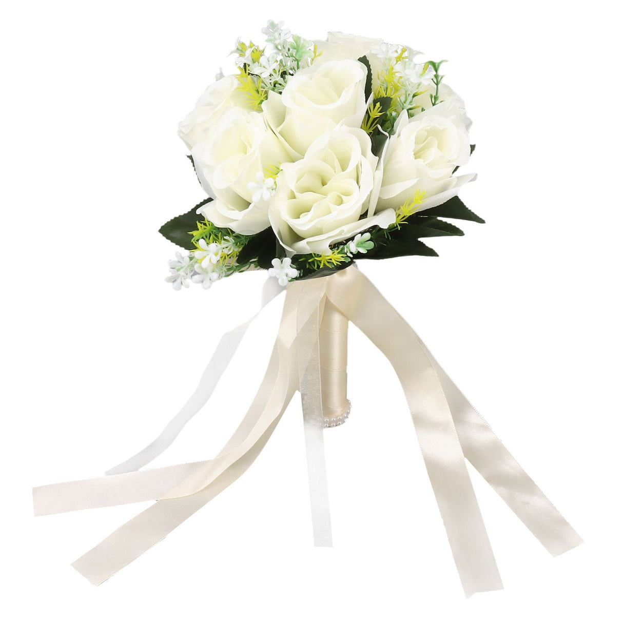 Wedding Bouquets Silk and Plastic Romantic Exquisite Comfortable Handle Beautiful Bridal Bouquet for Home Decoration Milky White